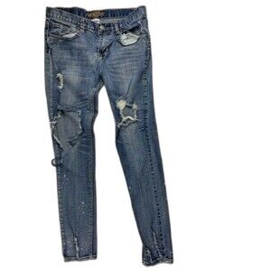 Revolt Size 7 Womens Jeans Destroyed Rip Torn Distressed Low Rise Skinny Stretch